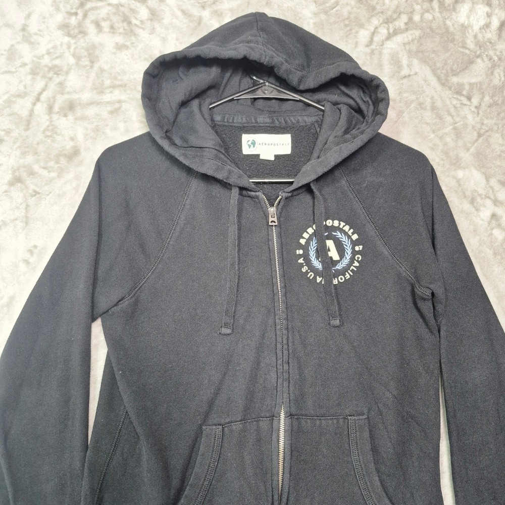 Aeropostale Mens Small Black Full Zip Hoodie California Graphic Sweatshirt